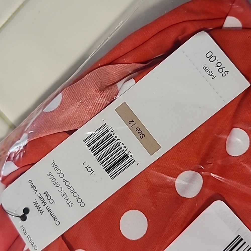 Carmen Marc Valvo Coral & White Polka Dot One-Piece Swimsuit - Picture 3 of 4